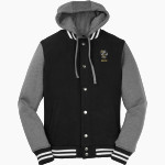 NOBLESVILLE MILLERS stronger together Sport-Tek Men's Insulated Hooded Letterman Jacket Front Thumbnail