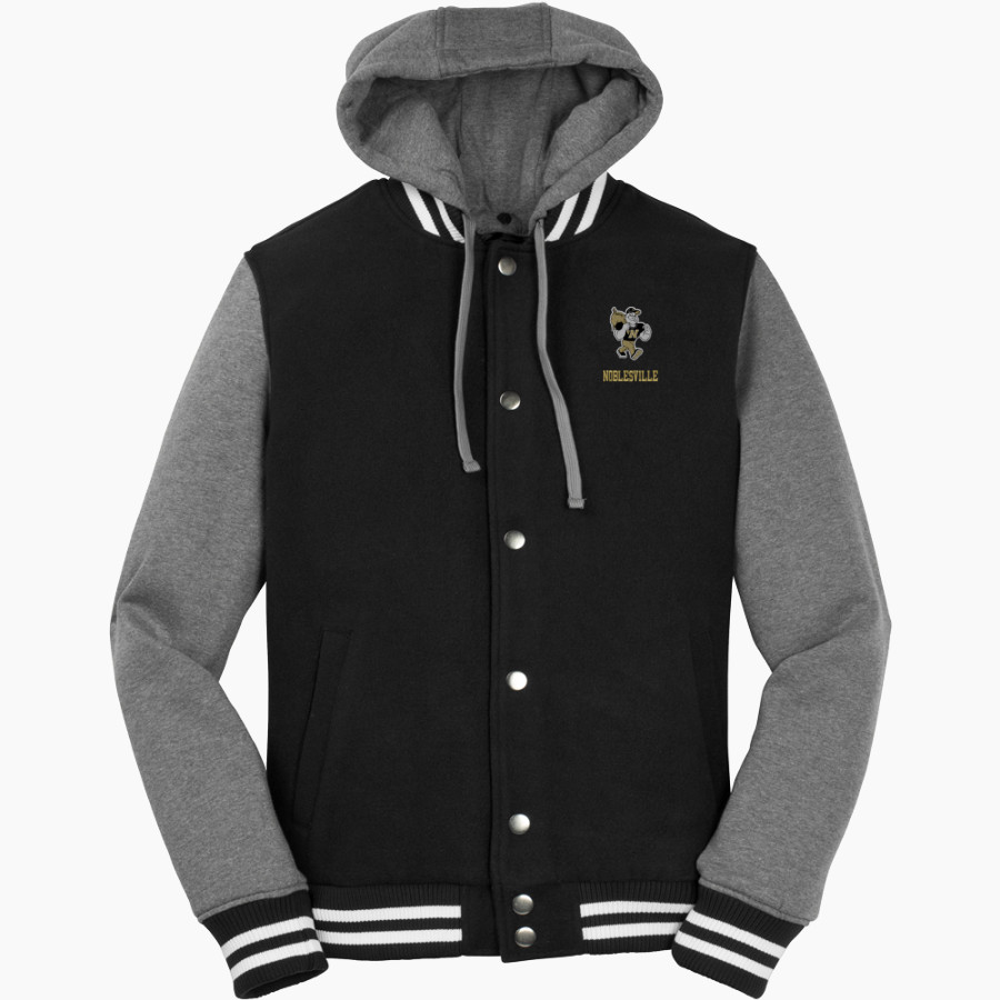 NOBLESVILLE MILLERS stronger together Sport-Tek Men's Insulated Hooded Letterman Jacket