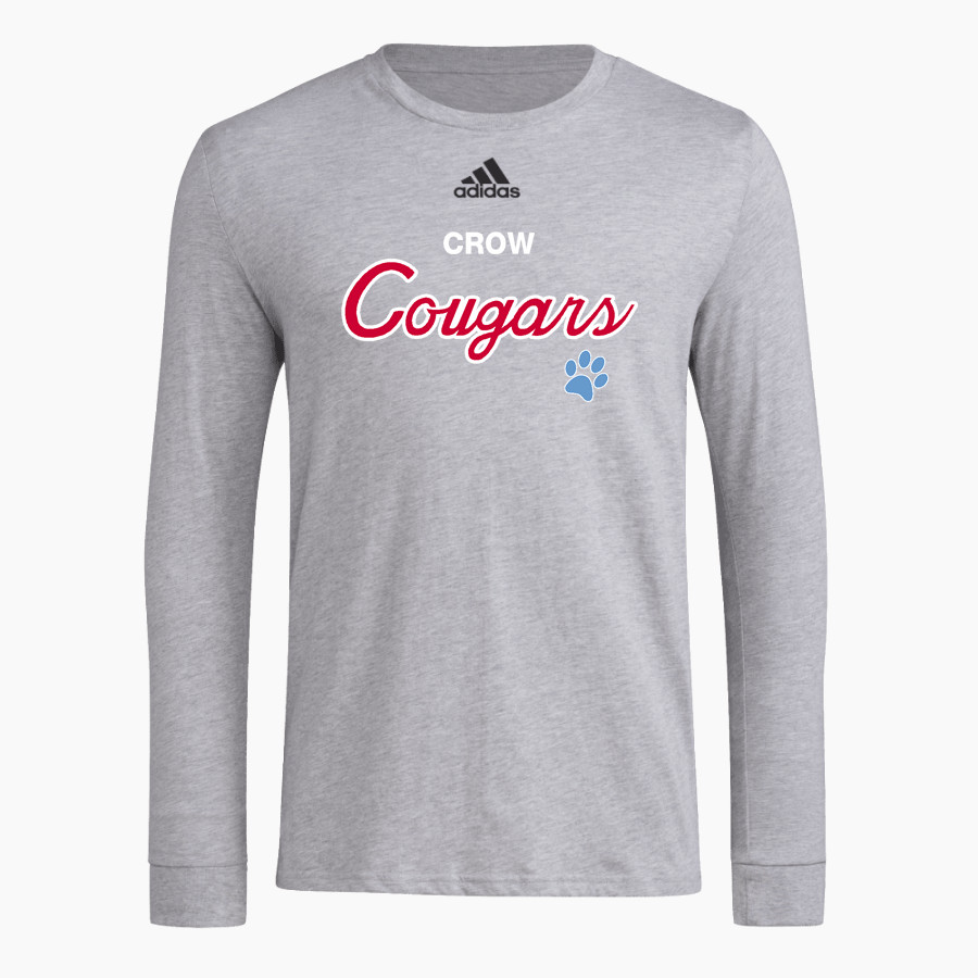 CROW HIGH SCHOOL Cougars Online Store <span class="pdp-name-mascot">CROW COUGARS</span> adidas Men's Long-Sleeve Pre-Game Badge of Sport Tee