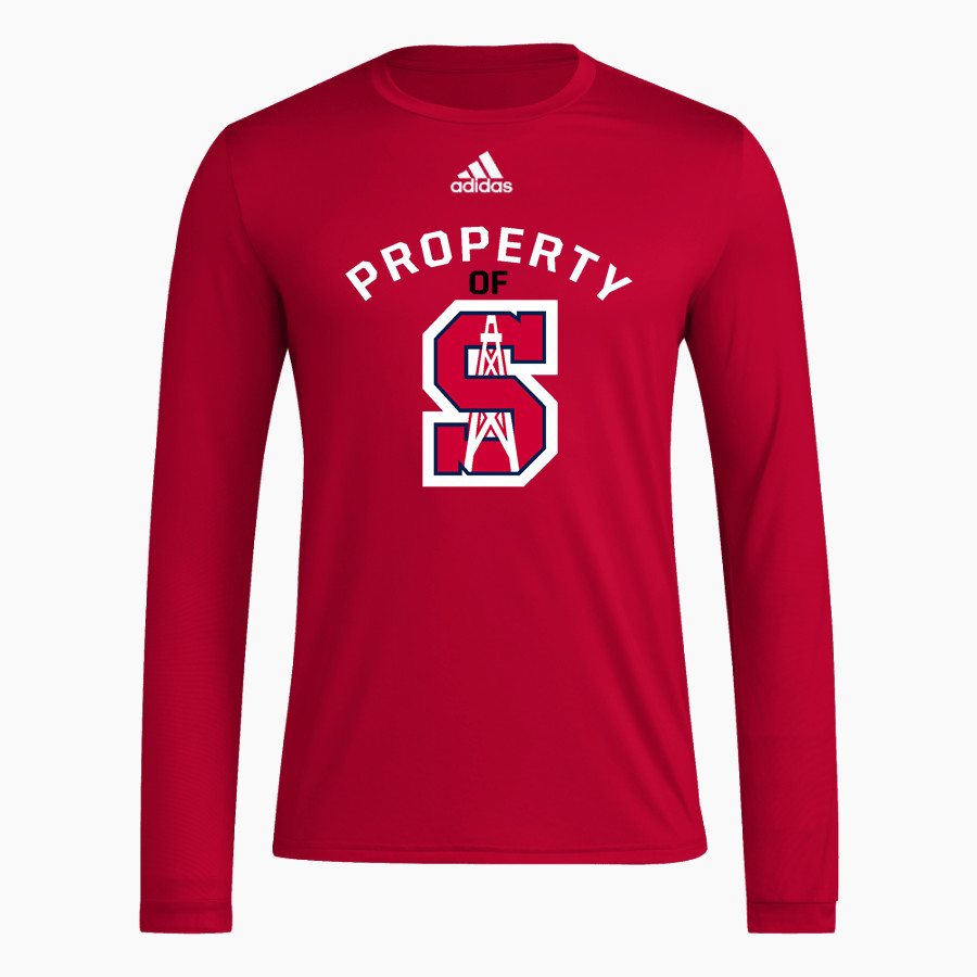 SUNDOWN HIGH SCHOOL ROUGHNECKS <span class="pdp-name-mascot">SUNDOWN ROUGHNECKS</span> adidas Men's Long-Sleeve Pre-Game Badge of Sport Tee