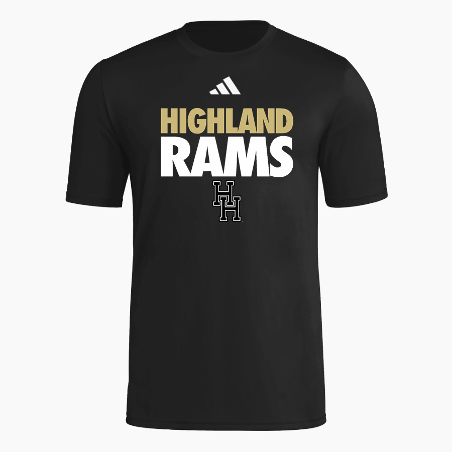 HIGHLAND HIGH SCHOOL RAMS <span class="pdp-name-mascot">HIGHLAND RAMS</span> adidas Men's Short Sleeve Pregame Tee