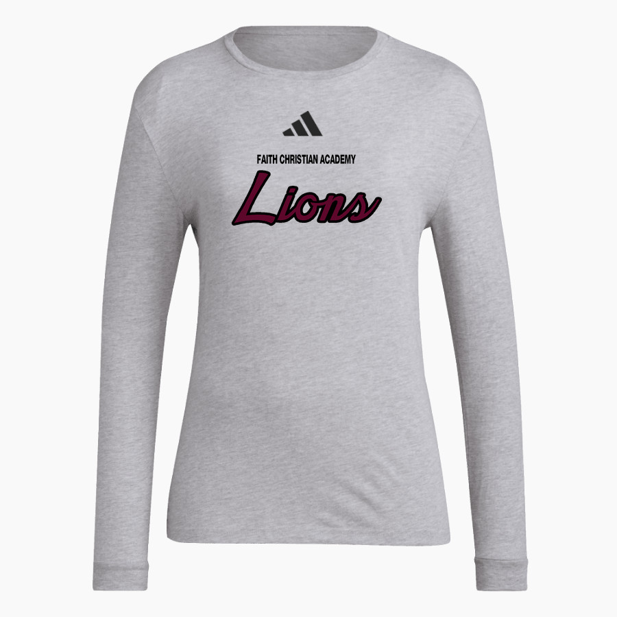 FAITH CHRISTIAN ACADEMY LIONS <span class="pdp-name-mascot">FAITH LIONS</span> adidas Women's Long Sleeve Pregame Tee