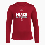 Red Top Miners adidas Women's Long Sleeve Pregame Tee Front Thumbnail