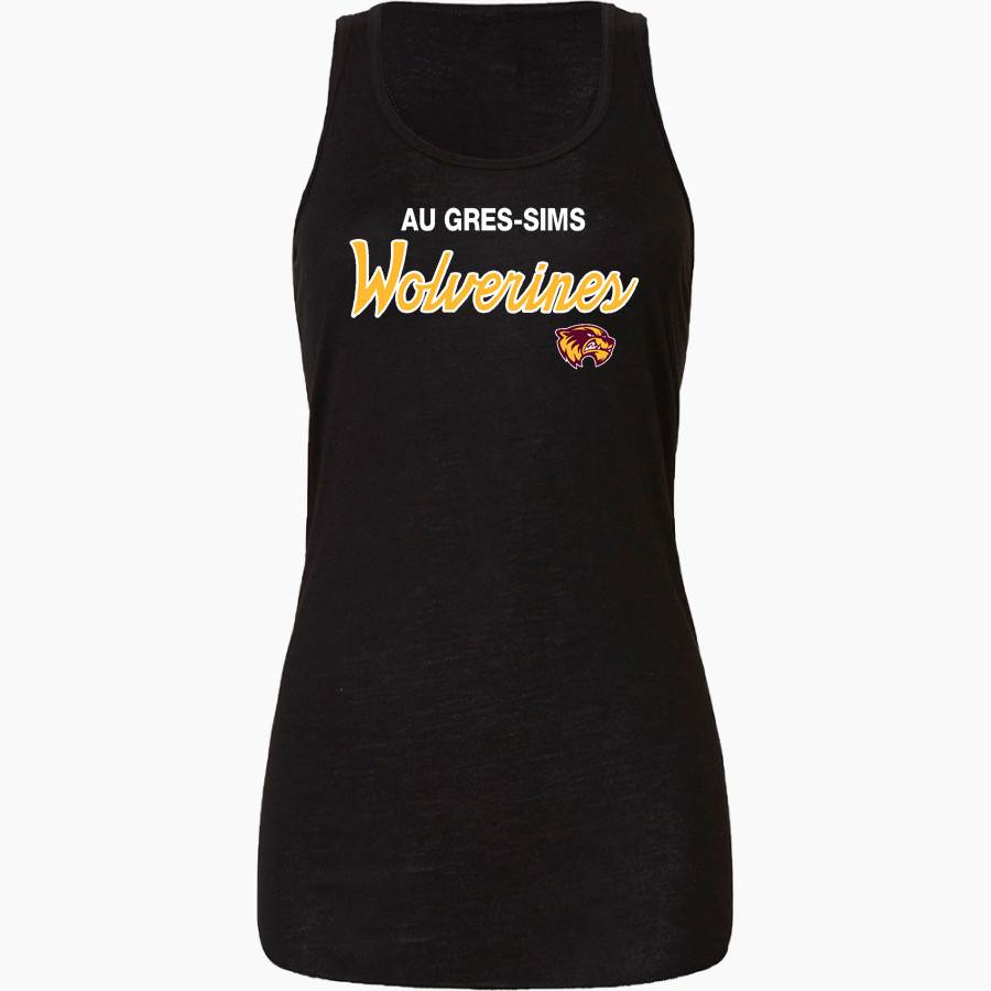 Au Gres-Sims HIGH SCHOOL WOLVERINES <span class="pdp-name-mascot">AU GRES - SIMS WOLVERINES</span> Bella+Canvas Women's Flowy Racerback Tank