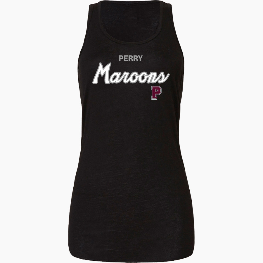 PERRY HIGH SCHOOL MAROONS <span class="pdp-name-mascot">PERRY MAROONS</span> Bella+Canvas Women's Flowy Racerback Tank
