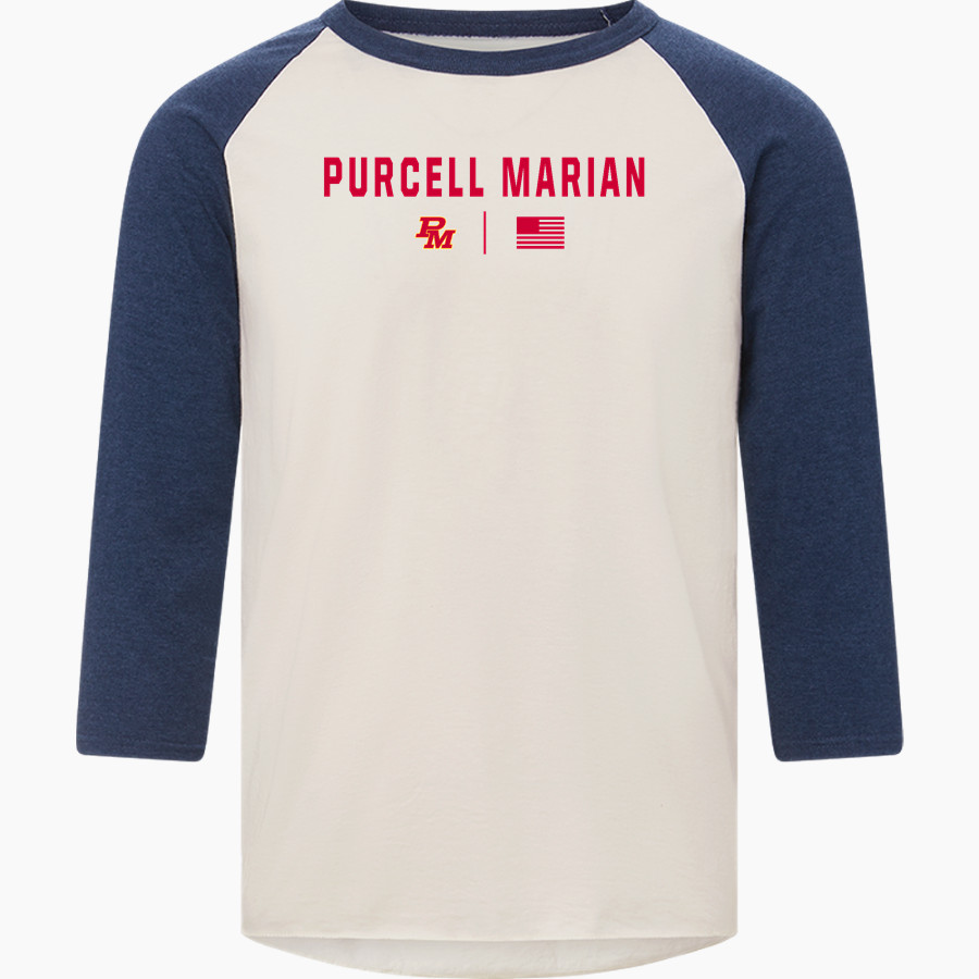 PURCELL MARIAN CAVALIERS official sideline store MV Sport Men's 3/4 Sleeve Mickey Baseball Tee