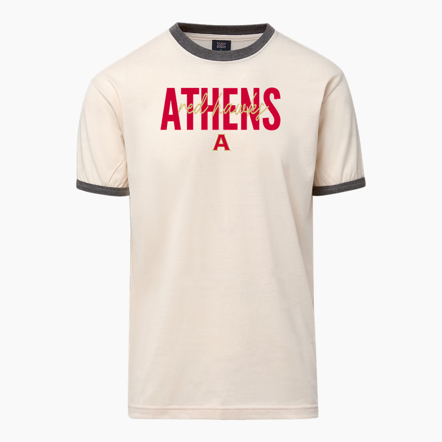 ATHENS HIGH SCHOOL RED HAWKS <span class="pdp-name-mascot">ATHENS RED HAWKS</span> MV Sport Men's Ringer Tee