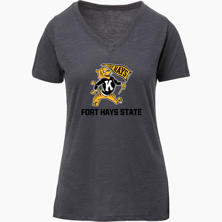 Fort Hays State University Tigers MV Sport Women's Vera Ringspun Slub V-Neck Tee