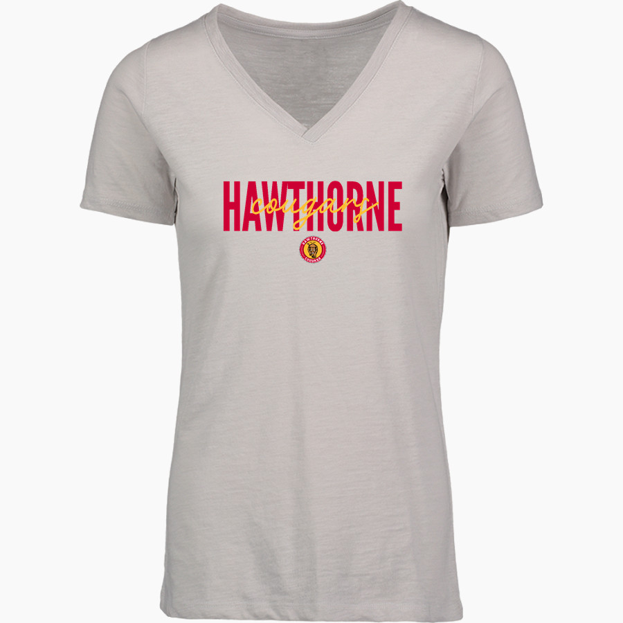 HAWTHORNE HIGH SCHOOL COUGARS <span class="pdp-name-mascot">HAWTHORNE COUGARS</span> MV Sport Women's Vera Ringspun Slub V-Neck Tee