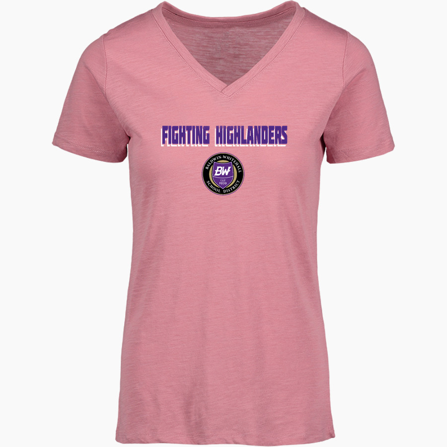 Baldwin High School Fighting Highlanders MV Sport Women's Vera Ringspun Slub V-Neck Tee