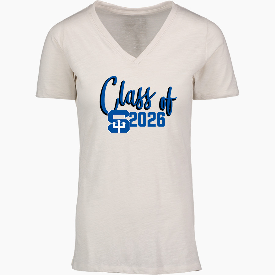 SHORTRIDGE HIGH SCHOOL BLUE DEVILS <span class="pdp-name-mascot">SHORTRIDGE BLUE DEVILS</span> MV Sport Women's Vera Ringspun Slub V-Neck Tee
