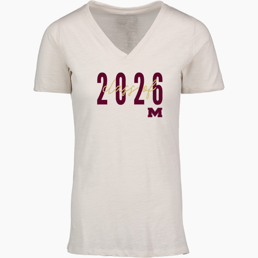 MILLBURY SR HIGH SCHOOL WOOLIES <span class="pdp-name-mascot">MILLBURY MEMORIAL WOOLIES</span> MV Sport Women's Vera Ringspun Slub V-Neck Tee
