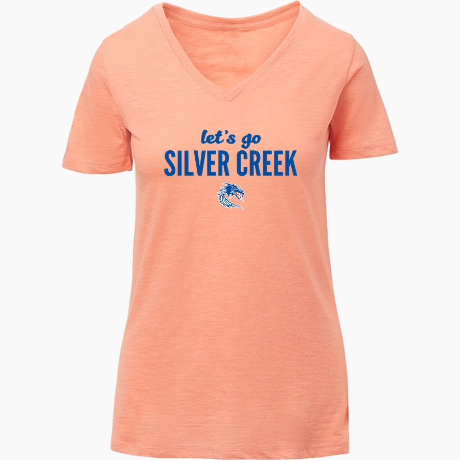 SILVER CREEK HIGH SCHOOL DRAGONS MV Sport Women's Vera Ringspun Slub V-Neck Tee