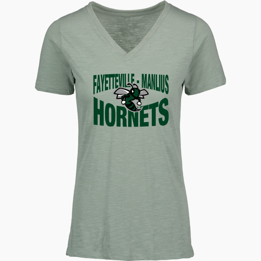 FAYETTEVILLE-MANLIUS HORNETS #FMHORNETPRIDE <span class="pdp-name-mascot">FAYETTEVILLE - MANLIUS HORNETS</span> MV Sport Women's Vera Ringspun Slub V-Neck Tee