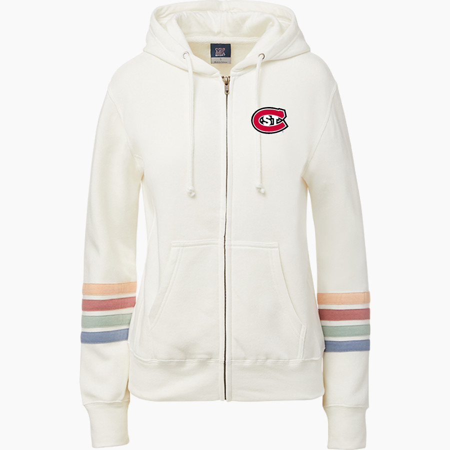 St. Cloud State University The Official Online Store <span class="pdp-name-mascot">St. Cloud State Huskies</span> MV Sport Women's Naamah Multi Sleeve Stripe Full Zip Hoodie