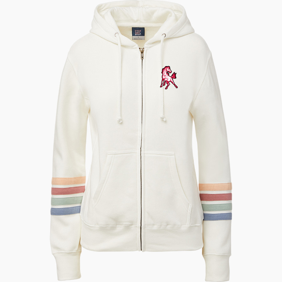 FRONTIER HIGH SCHOOL MUSTANGS MV Sport Women's Naamah Multi Sleeve Stripe Full Zip Hoodie