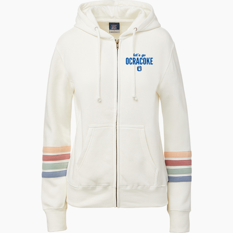 OCRACOKE SCHOOL DOLPHINS <span class="pdp-name-mascot">OCRACOKE DOLPHINS</span> MV Sport Women's Naamah Multi Sleeve Stripe Full Zip Hoodie