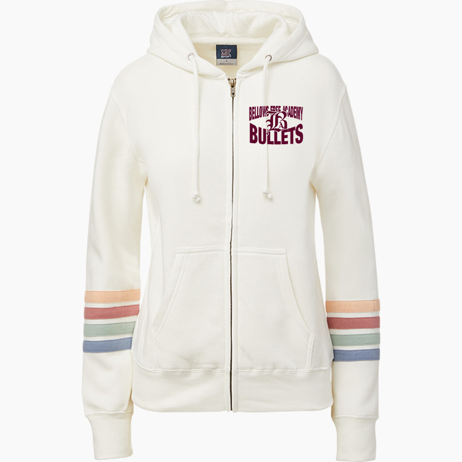 BELLOWS FREE ACADEMY BULLETS <span class="pdp-name-mascot">BELLOWS FREE ACADEMY BULLETS</span> MV Sport Women's Naamah Multi Sleeve Stripe Full Zip Hoodie