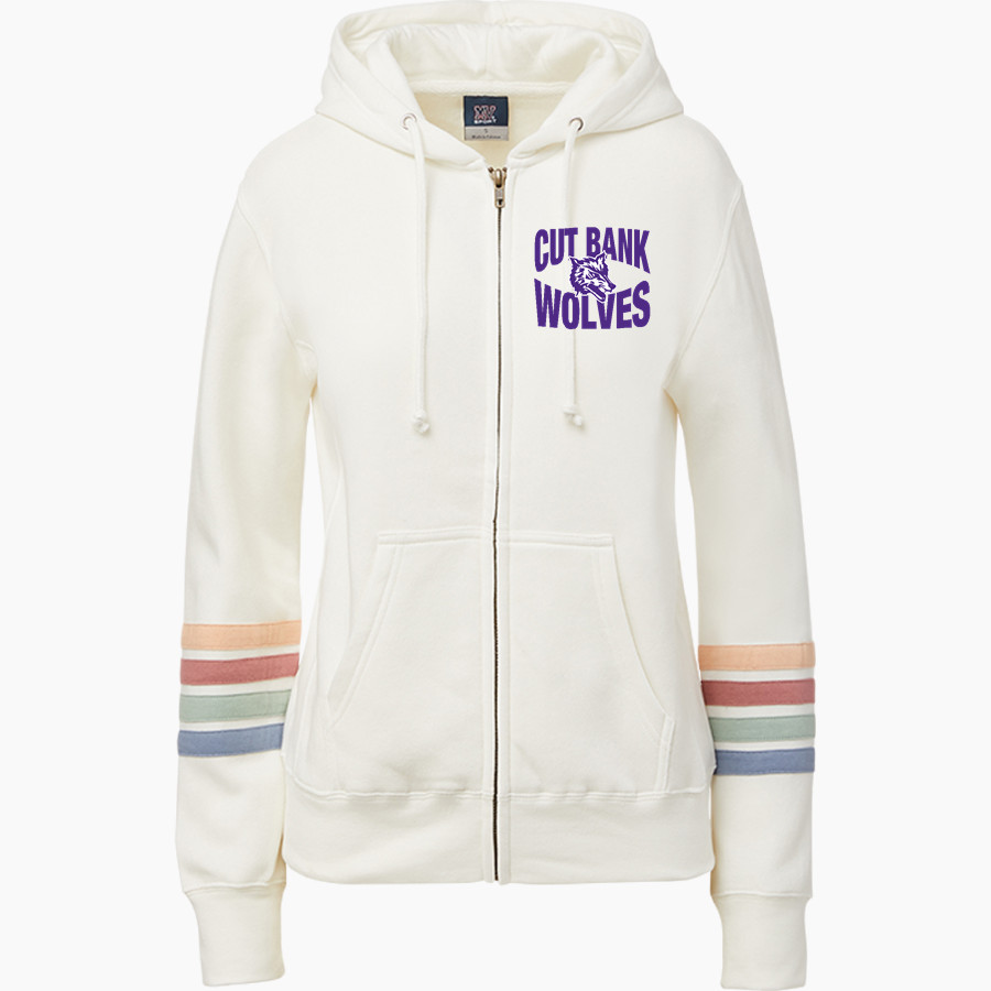 CUT BANK HIGH SCHOOL WOLVES MV Sport Women's Naamah Multi Sleeve Stripe Full Zip Hoodie