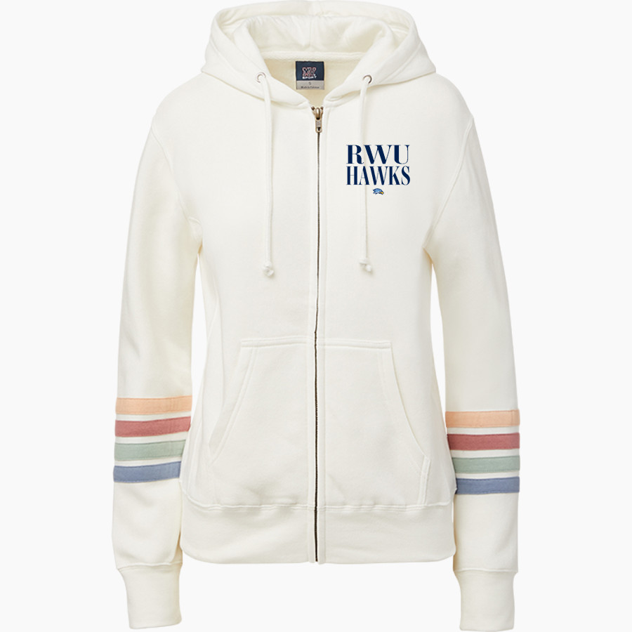 Roger Williams University Hawks MV Sport Women's Naamah Multi Sleeve Stripe Full Zip Hoodie