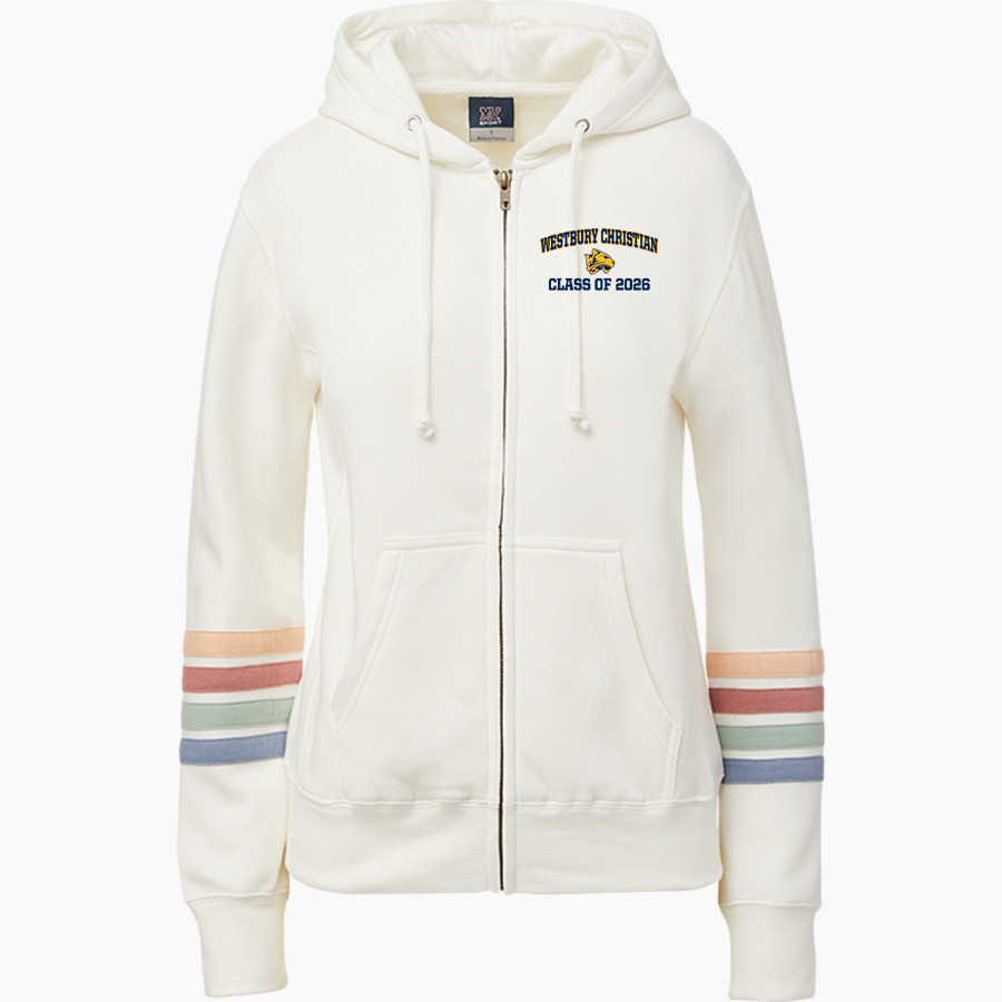 Westbury Christian Wildcats <span class="pdp-name-mascot">Westbury Christian Wildcats</span> MV Sport Women's Naamah Multi Sleeve Stripe Full Zip Hoodie