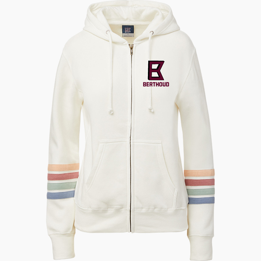 BERTHOUD HIGH SCHOOL SPARTANS MV Sport Women's Naamah Multi Sleeve Stripe Full Zip Hoodie