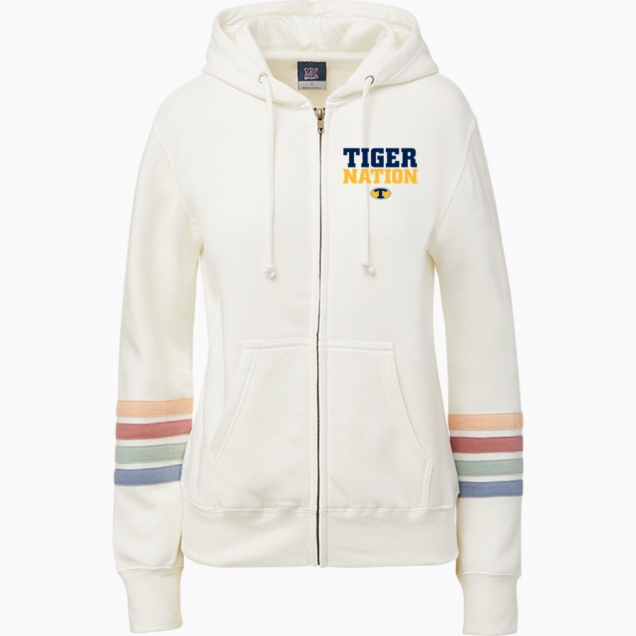 TROUP HIGH SCHOOL TIGERS <span class="pdp-name-mascot">TROUP TIGERS</span> MV Sport Women's Naamah Multi Sleeve Stripe Full Zip Hoodie