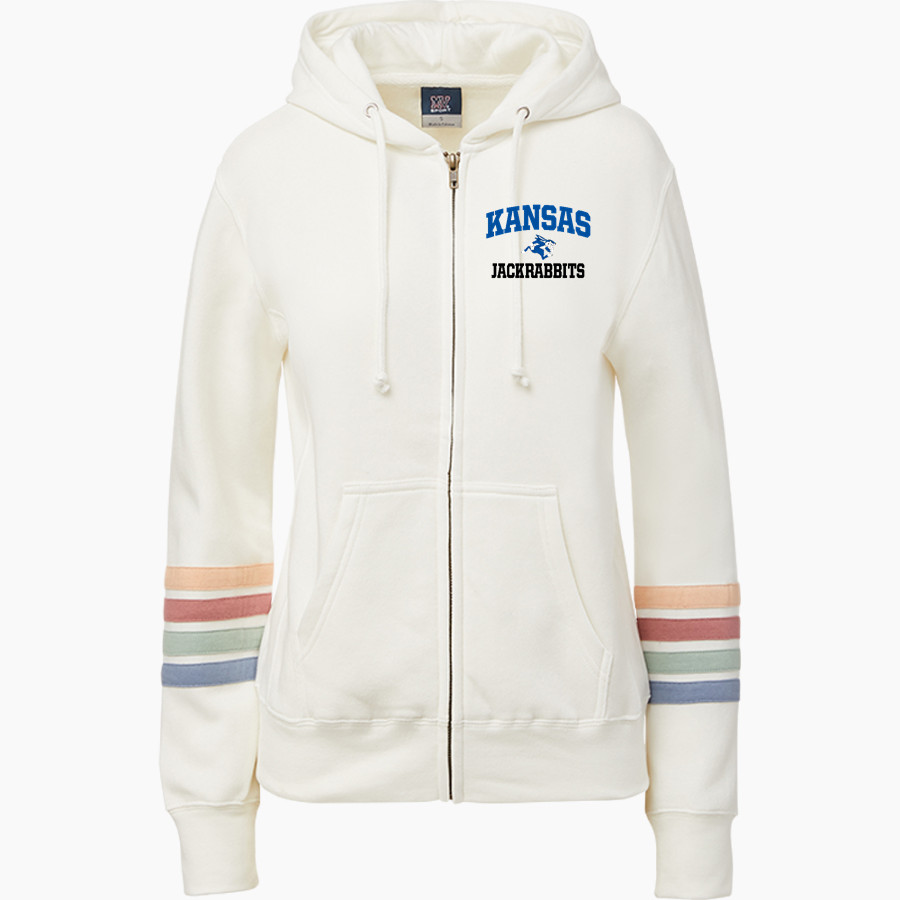 Kansas Jackrabbits <span class="pdp-name-mascot">Kansas School Jackrabbits</span> MV Sport Women's Naamah Multi Sleeve Stripe Full Zip Hoodie