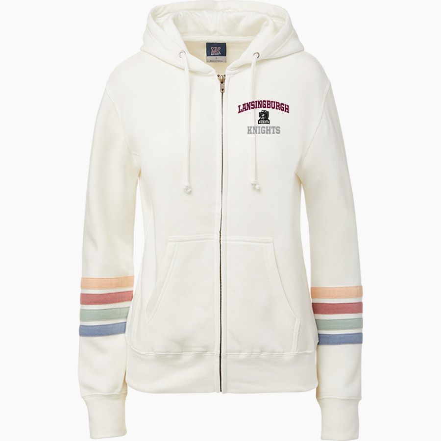 Lansingburgh Knights The Official Online Store <span class="pdp-name-mascot">Lansingburgh Knights</span> MV Sport Women's Naamah Multi Sleeve Stripe Full Zip Hoodie