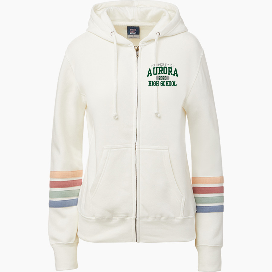 AURORA HIGH SCHOOL GREENMEN <span class="pdp-name-mascot">AURORA GREENMEN</span> MV Sport Women's Naamah Multi Sleeve Stripe Full Zip Hoodie