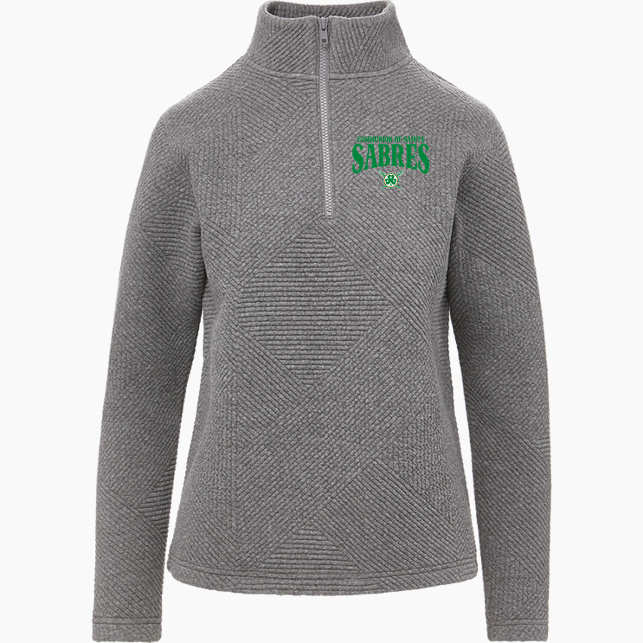 Communion of Saints School Sabres official sideline store <span class="pdp-name-mascot">Communion of Saints School Sabres</span> MV Sport Women's Zelda Zig Zag 1/4 Zip Pullover
