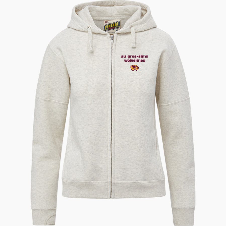 Au Gres-Sims HIGH SCHOOL WOLVERINES <span class="pdp-name-mascot">AU GRES - SIMS WOLVERINES</span> MV Sport Women's Vintage Fleece Full-Zip Hoodie