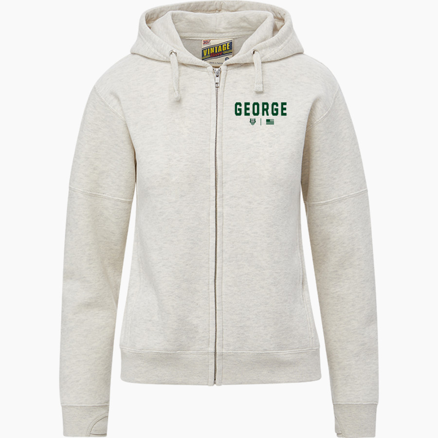 GEORGE SCHOOL Cougars official sideline store MV Sport Women's Vintage Fleece Full-Zip Hoodie