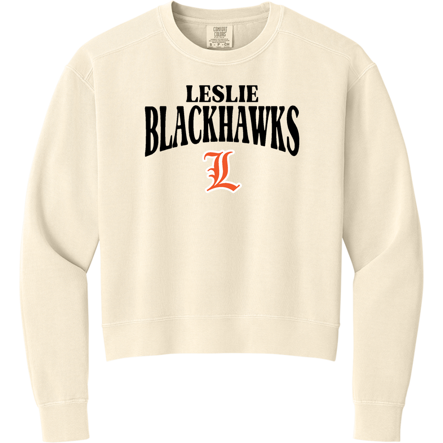 LESLIE HIGH SCHOOL BLACKHAWKS <span class="pdp-name-mascot">LESLIE BLACKHAWKS</span> Comfort Colors Women's Mid-Length Crewneck Sweatshirt