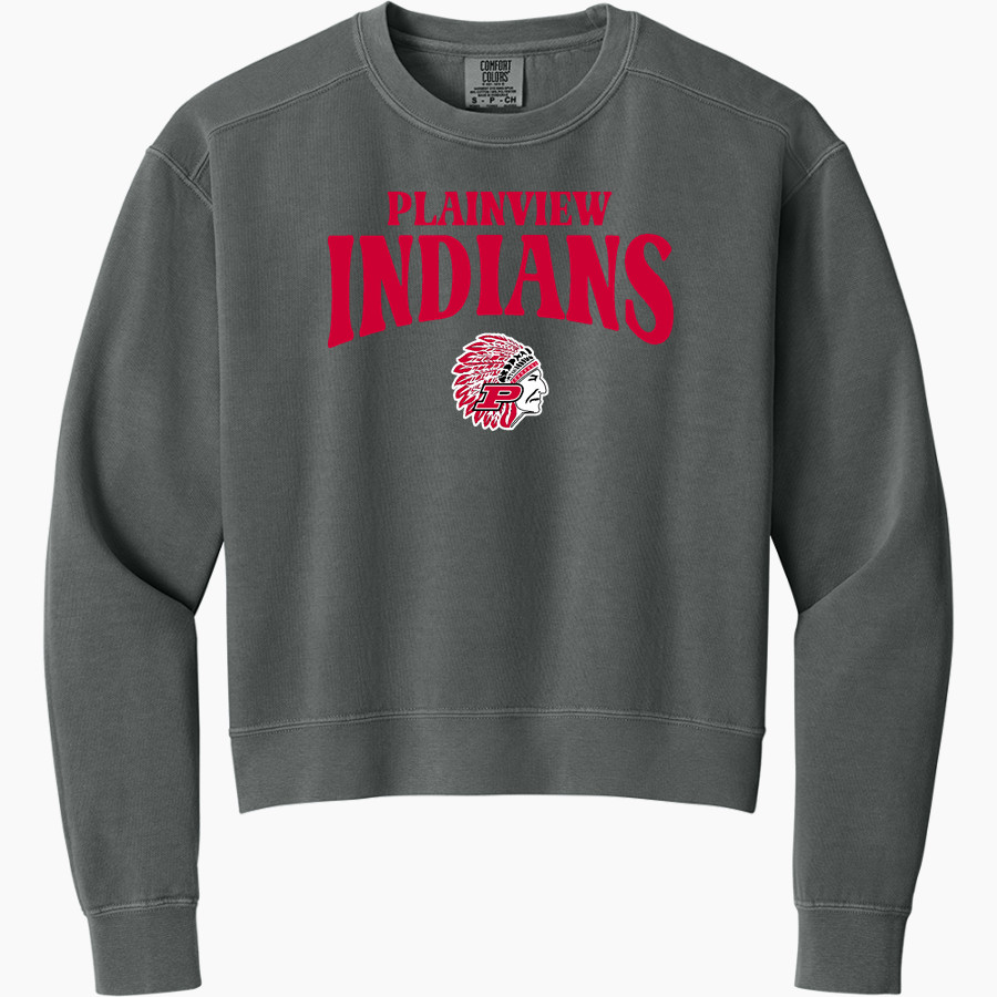 PLAINVIEW HIGH SCHOOL INDIANS <span class="pdp-name-mascot">PLAINVIEW I-27 INDIANS</span> Comfort Colors Women's Mid-Length Crewneck Sweatshirt