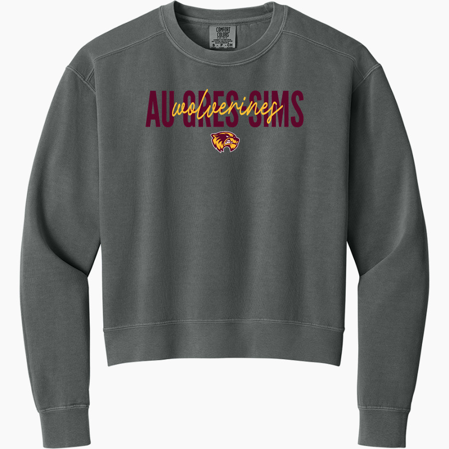 Au Gres-Sims HIGH SCHOOL WOLVERINES <span class="pdp-name-mascot">AU GRES - SIMS WOLVERINES</span> Comfort Colors Women's Mid-Length Crewneck Sweatshirt
