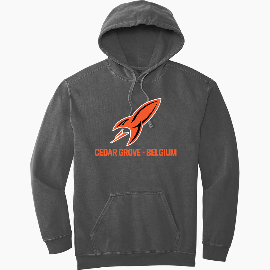 CEDAR GROVE-BELGIUM HIGH SCHOOL ROCKETS <span class="pdp-name-mascot">CEDAR GROVE - BELGIUM ROCKETS</span> Comfort Colors Adult Ring Spun Hooded Sweatshirt