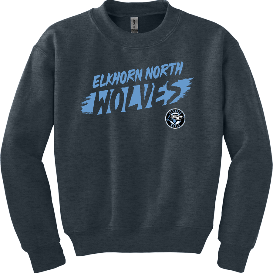 Elkhorn North Wolves Online Store <span class="pdp-name-mascot">Elkhorn North Wolves</span> Gildan Youth Heavy Blend Crewneck Sweatshirt