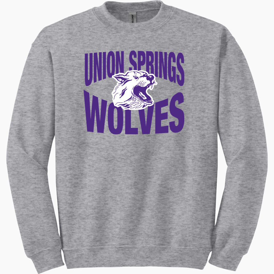 UNION SPRINGS HIGH SCHOOL WOLVES Gildan Adult Heavy Blend Crewneck Sweatshirt