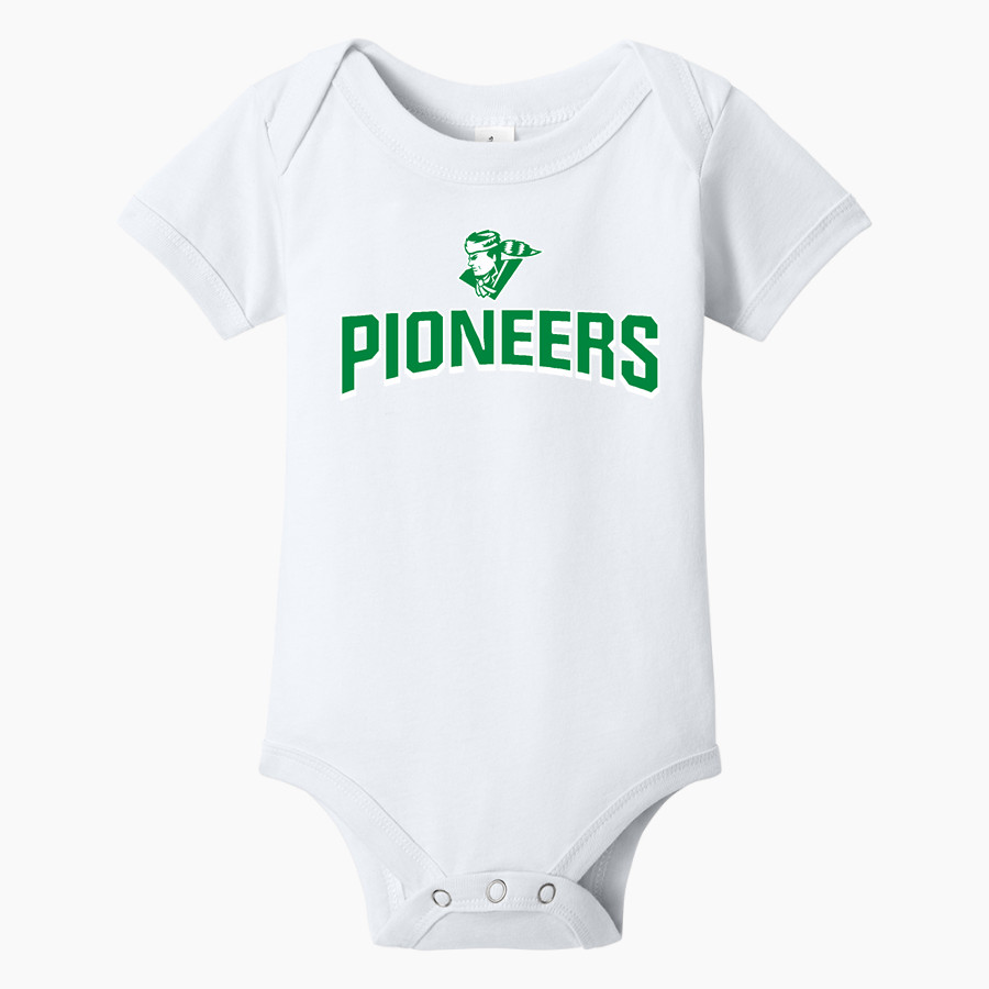 HAPPY HILL FARM ACADEMY PIONEERS <span class="pdp-name-mascot">HAPPY HILL FARM ACADEMY PIONEERS</span> BELLA+CANVAS Infant Jersey Short Sleeve One Piece