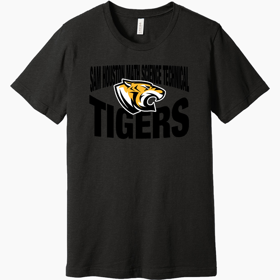 SAM HOUSTON MATH SCIENCE TECHNICAL HIGH SCHOOL TIGERS <span class="pdp-name-mascot">SAM HOUSTON MATH SCIENCE TECHNICAL TIGERS</span> BELLA+CANVAS Unisex Heather CVC Short Sleeve Tee
