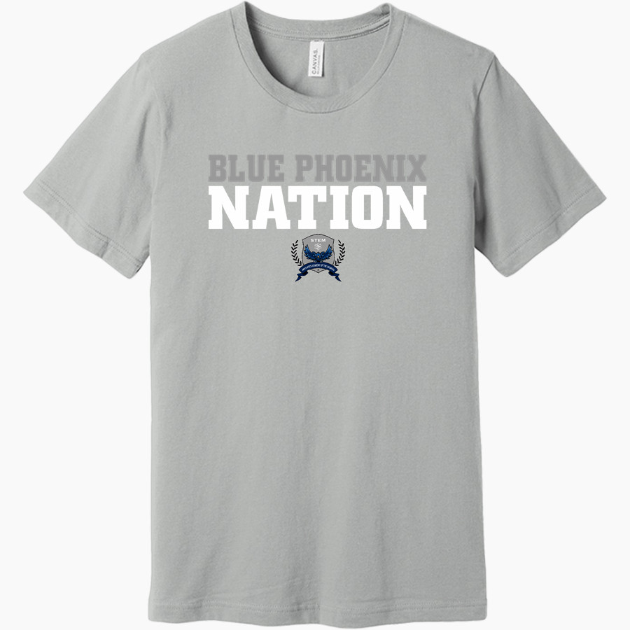 STEM Innovation Academy of the Oranges we rise together <span class="pdp-name-mascot">STEM Phoenix</span> BELLA+CANVAS Unisex Jersey Short Sleeve Tee
