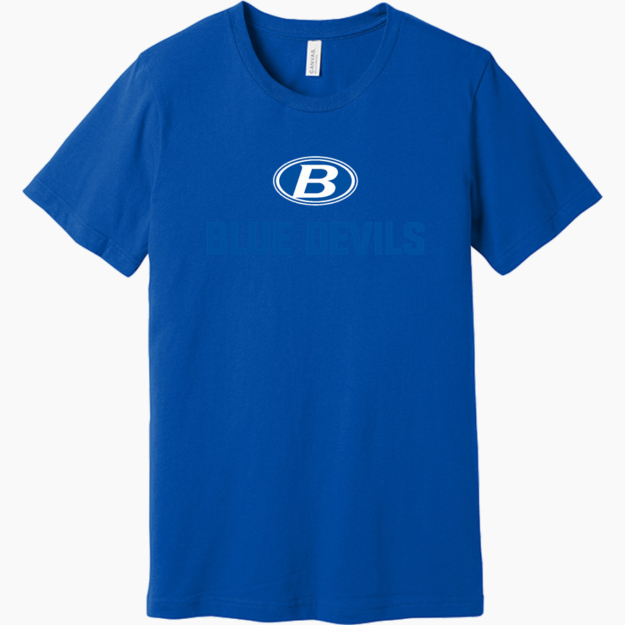 BRUNSWICK ATHLETIC FOUNDATION GO BIG BLUE <span class="pdp-name-mascot">BRUNSWICK BLUE DEVILS</span> BELLA+CANVAS Unisex Jersey Short Sleeve Tee