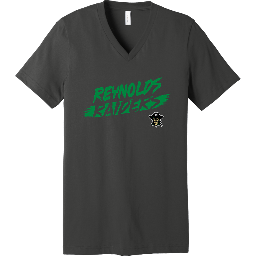 REYNOLDS HIGH SCHOOL RAIDERS <span class="pdp-name-mascot">REYNOLDS RAIDERS</span> BELLA+CANVAS Unisex Jersey Short Sleeve V-Neck Tee