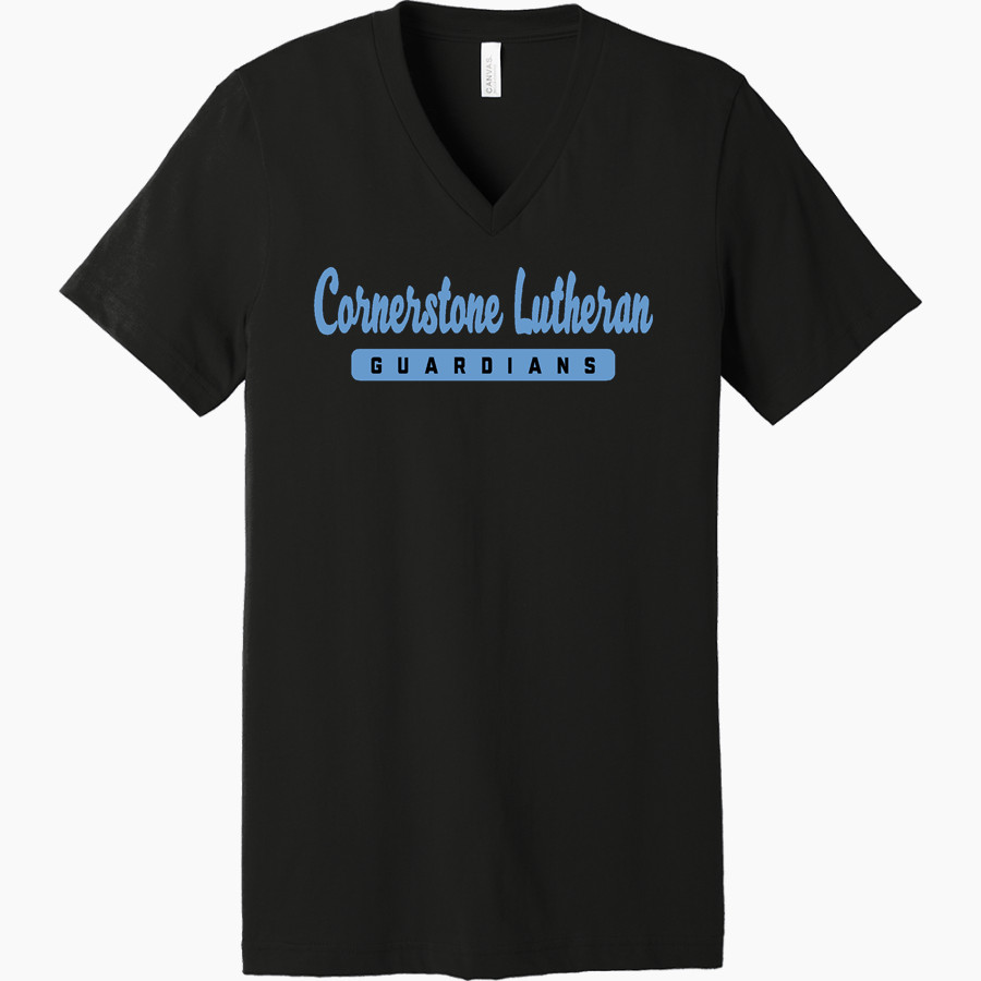 Cornerstone Lutheran Guardians <span class="pdp-name-mascot">Cornerstone Lutheran Guardians</span> Bella+Canvas Unisex Jersey Short Sleeve V-Neck Tee