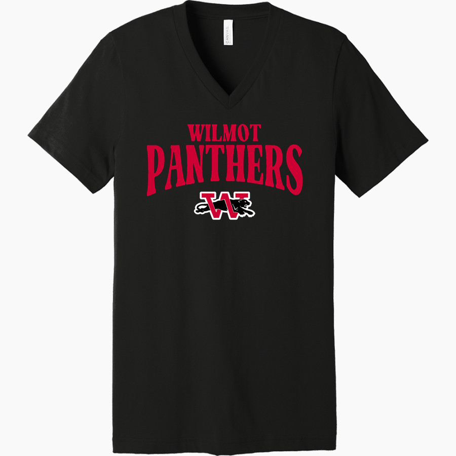 WILMOT UNION HIGH SCHOOL PANTHERS <span class="pdp-name-mascot">WILMOT PANTHERS</span> Bella+Canvas Unisex Jersey Short Sleeve V-Neck Tee