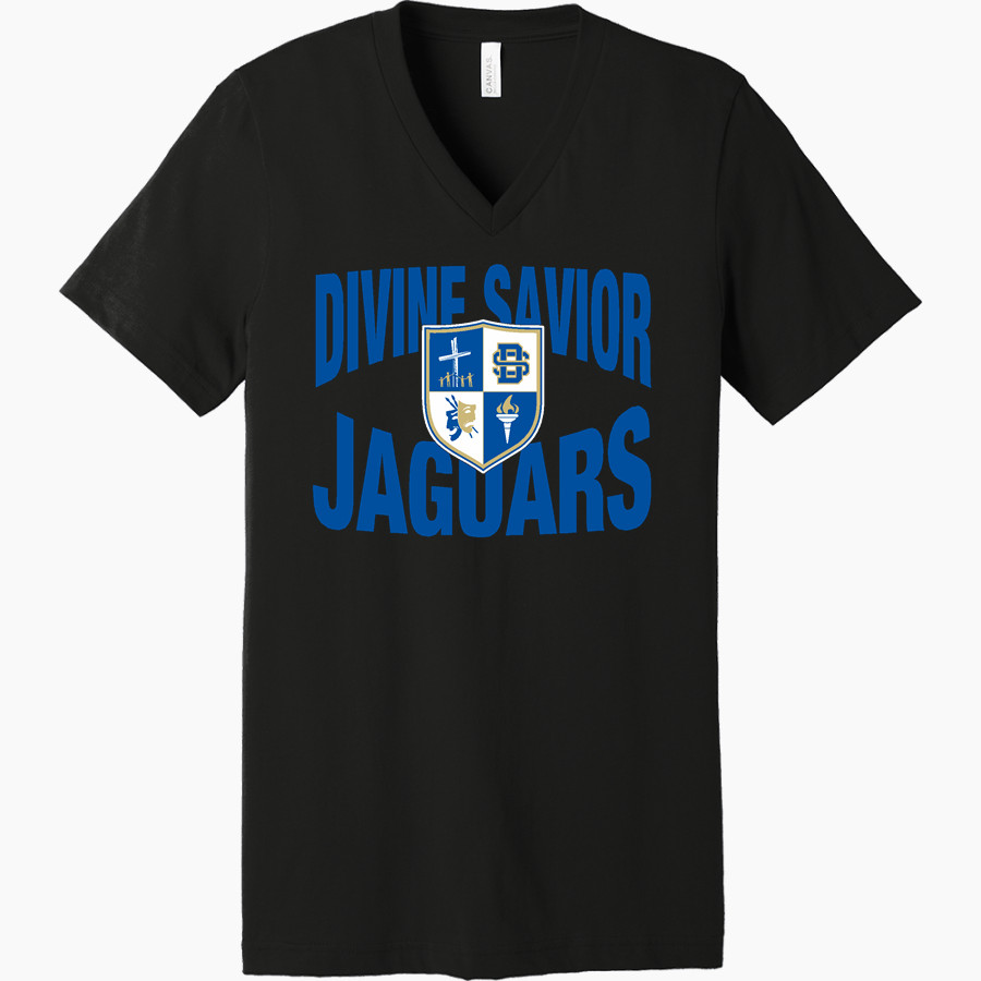 Divine Savior Academy Jaguars <span class="pdp-name-mascot">Divine Savior Academy Jaguars</span> Bella+Canvas Unisex Jersey Short Sleeve V-Neck Tee