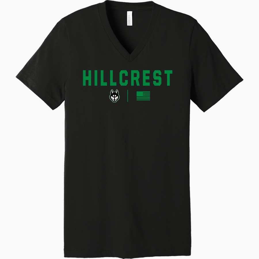 HILLCREST HIGH SCHOOL HUSKIES <span class="pdp-name-mascot">HILLCREST HUSKIES</span> Bella+Canvas Unisex Jersey Short Sleeve V-Neck Tee