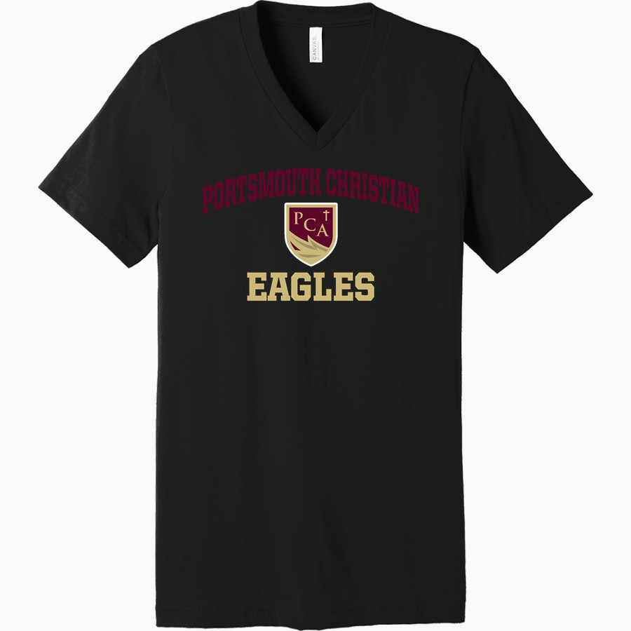 PORTSMOUTH CHRISTIAN ACADEMY EAGLES <span class="pdp-name-mascot">PORTSMOUTH AT DOVER EAGLES</span> Bella+Canvas Unisex Jersey Short Sleeve V-Neck Tee