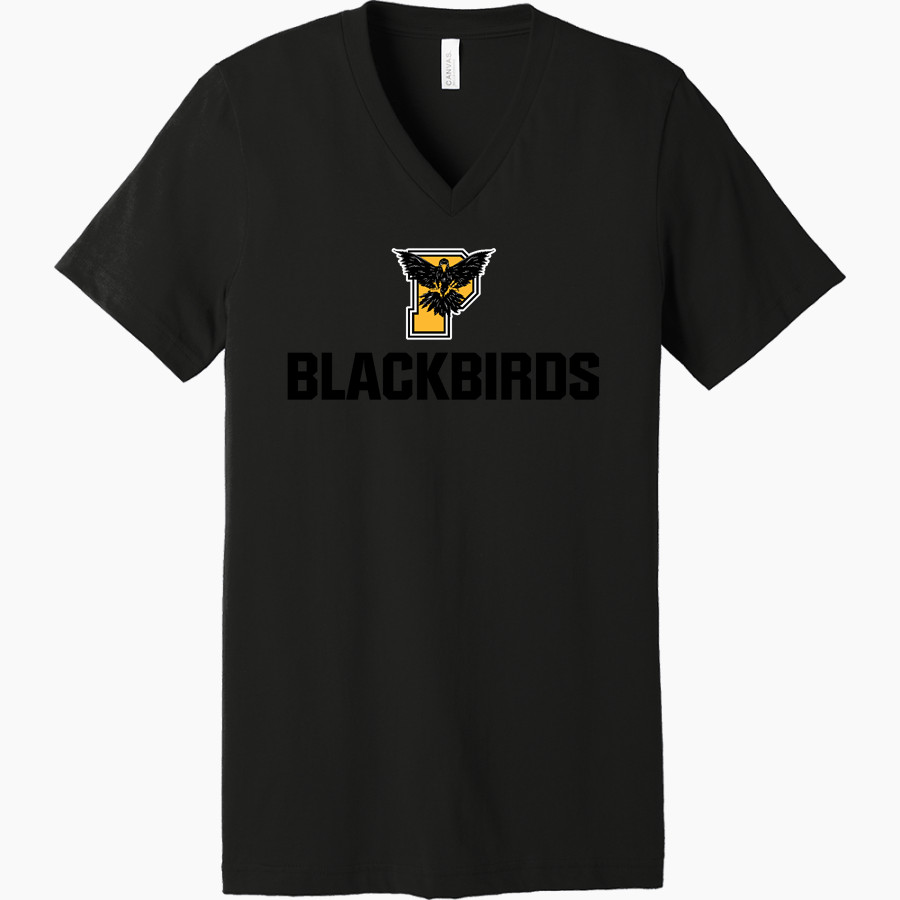 PETTISVILLE BLACKBIRDS ONLINE STORE <span class="pdp-name-mascot">PETTISVILLE BLACKBIRDS</span> Bella+Canvas Unisex Jersey Short Sleeve V-Neck Tee